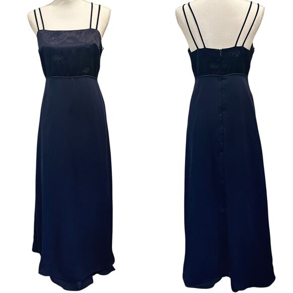 CDC Evening Vintage 1990s Navy Blue Embroidered Maxi Gown Whimsigoth Witchy Y2K - Picture 1 of 10